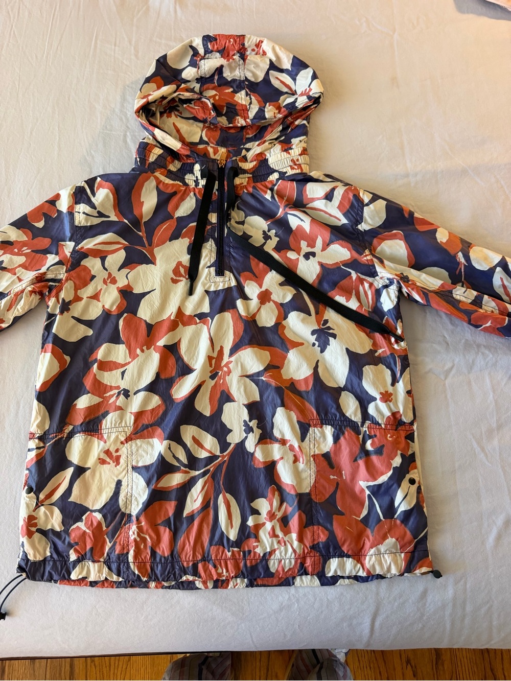 Floral Hooded Anorak Jacket - Navy, Cream & Rust